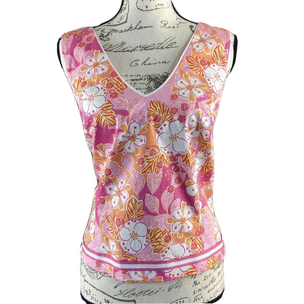 NWOT Island Republic Top 12 Pink White Yellow Floral Shirt Crisscross Back CUTE!